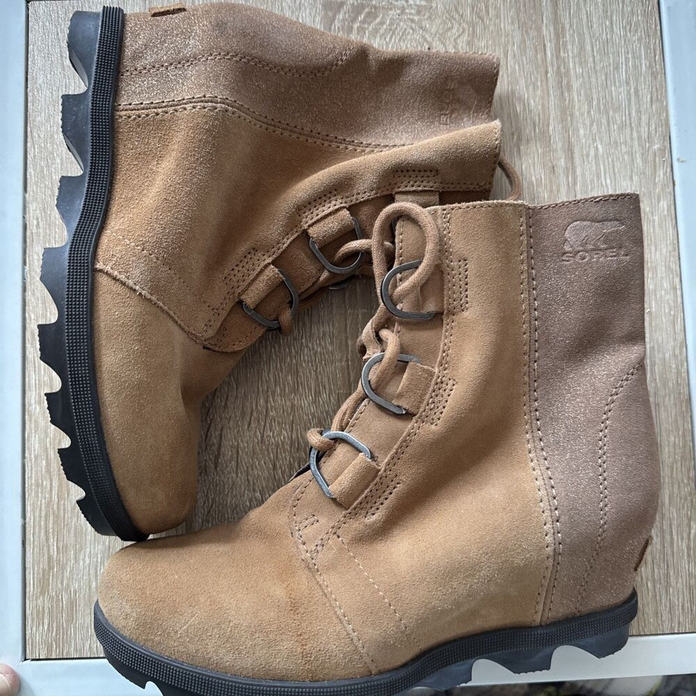 Sorel NY2988-224 Joan Of The Arctic 2 Light Brown Suede Wedge Shoes Boot Women 5